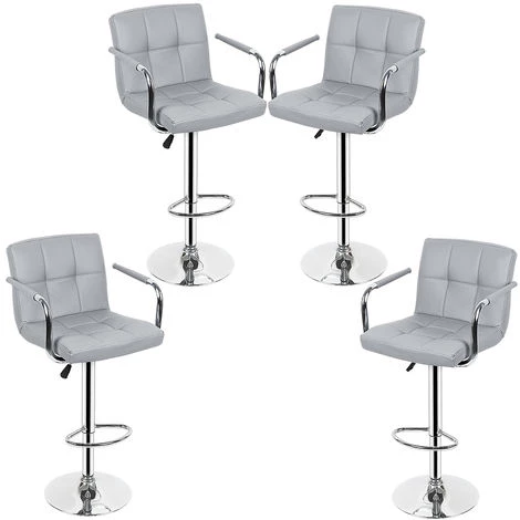 DazHom?Lot De 4 Tabourets De Bar Avec Dossier, Accoudoir, Chrom��, Rotation �� 360��, Hauteur R��glable��Gris Clair 4 DazHom?Lot De 4 Tabourets De Bar Avec Dossier, Accoudoir, Chrom��, Rotation �� 360��, Hauteur R��glable��Gris Clair – Image 2