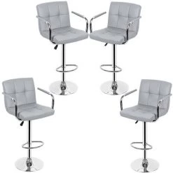 DazHom?Lot De 4 Tabourets De Bar Avec Dossier, Accoudoir, Chrom��, Rotation �� 360��, Hauteur R��glable��Gris Clair 9 DazHom?Lot De 4 Tabourets De Bar Avec Dossier, Accoudoir, Chrom��, Rotation �� 360��, Hauteur R��glable��Gris Clair -banc et tabouret Soldes Boutique 22094463 3