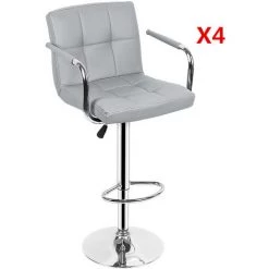 DazHom?Lot De 4 Tabourets De Bar Avec Dossier, Accoudoir, Chrom��, Rotation �� 360��, Hauteur R��glable��Gris Clair 10 DazHom?Lot De 4 Tabourets De Bar Avec Dossier, Accoudoir, Chrom��, Rotation �� 360��, Hauteur R��glable��Gris Clair -banc et tabouret Soldes Boutique 22094463 4
