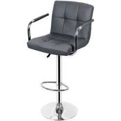 DazHom?Lot De 2 Tabourets De Bar Avec Dossier, Accoudoir, Chrom��, Rotation �� 360��, Hauteur R��glable��Gris -banc et tabouret Soldes Boutique 22094543 4