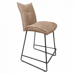MEUBLETMOI Chaise De Bar En Tissu Beige Avec Piètement En Métal Noir Mat - LUCKY - Beige