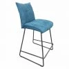 MEUBLETMOI Chaise De Bar En Tissu Bleu Avec Piètement En Métal Noir Mat - LUCKY - Bleu -banc et tabouret Soldes Boutique 22778352 1