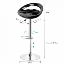 JEOBEST Noir Tabouret De Bar Lot De 2 Réglables En Plastique ABS. Hauteur Réglables Sur Poignée 81 -101 Cm - Noir -banc et tabouret Soldes Boutique 22941423 3