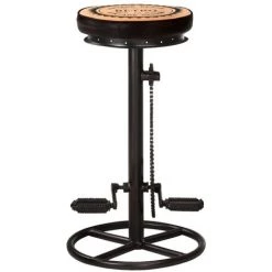 Tabourets De Bar Avec Motif En Toile Cuir Véritable Noir Et Marron 2 Pcs VidaXL -banc et tabouret Soldes Boutique 23032172 3