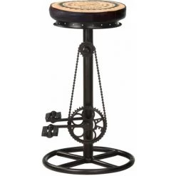 Tabourets De Bar Avec Motif En Toile Cuir Véritable Noir Et Marron 2 Pcs VidaXL -banc et tabouret Soldes Boutique 23032172 4