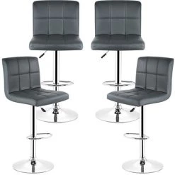 BATHRINS Lot De 4 Tabourets De Bar Rembourree Capitonne En Similicuir Dossier Et Repose-Pieds Ajustables Gris -banc et tabouret Soldes Boutique 23051115 2