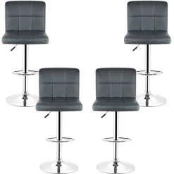 BATHRINS Lot De 4 Tabourets De Bar Rembourree Capitonne En Similicuir Dossier Et Repose-Pieds Ajustables Gris -banc et tabouret Soldes Boutique 23051115 3