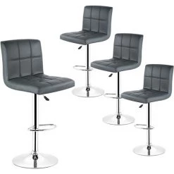 BATHRINS Lot De 4 Tabourets De Bar Rembourree Capitonne En Similicuir Dossier Et Repose-Pieds Ajustables Gris -banc et tabouret Soldes Boutique 23051115 5