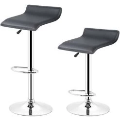 BATHRINS Tabourets De Bar Manhattan En Similicuir, (Lot De 2, Noir) Hauteur Reglable, Barre Repose-Pieds Chromes, Rotatif A 360 Degr