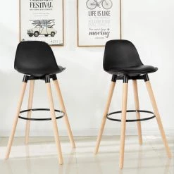 BATHRINS Lot De 2 Tabourets De Bar - Simili NOIR - Pieds En Bois Hêtre Massif - Style Scandinave - L 39,5 X P 44 Cm -banc et tabouret Soldes Boutique 23059951 2