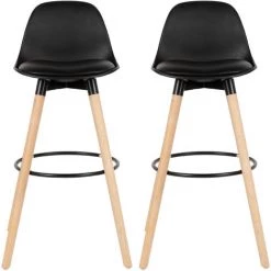 BATHRINS Lot De 2 Tabourets De Bar - Simili NOIR - Pieds En Bois Hêtre Massif - Style Scandinave - L 39,5 X P 44 Cm -banc et tabouret Soldes Boutique 23059951 4