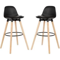 BATHRINS Lot De 2 Tabourets De Bar - Simili NOIR - Pieds En Bois Hêtre Massif - Style Scandinave - L 39,5 X P 44 Cm -banc et tabouret Soldes Boutique 23059951 5