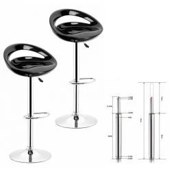 BATHRINS Lot De 2 Tabourets De Bar ABS Noir Pivotant Et Réglable En Hauteur 59 Cm - 80 Cm , Chaise De Bar -banc et tabouret Soldes Boutique 23061349 5