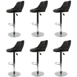 BATHRINS Tabourets De Bar Cuisine -Lot De 6, Couleur Noir, En Similicuir, Pivotant En Simili-Cuir Et Métal, Hauteur Réglable 60-82 Cm -banc et tabouret Soldes Boutique 23062478 4