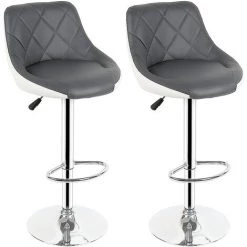 BATHRINS Tabouret De Bar Lot De 2 Avec Siège Bien Rembourré,tabourets En Cuir Artificiel Réglable -GRIS/BLANC