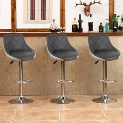BATHRINS Tabouret De Bar Lot De 2 Avec Siège Bien Rembourré,tabourets En Cuir Artificiel Réglable -GRIS/BLANC -banc et tabouret Soldes Boutique 23062947 3