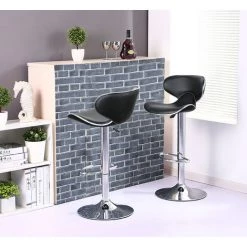 BATHRINS Lot De 2 Tabourets De Bar Réglables - Simili Noir - Contemporain - L 51 X P 50 Cm -banc et tabouret Soldes Boutique 23066947 2