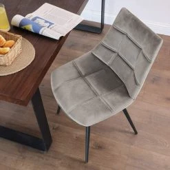 SONGMICS Lot De 2 Chaises De Salle à Manger, Siège Moderne, Rembourrées, Avec Pieds En Fer, Surface En Velours Lisse, Gris LDC84GY - Gris -banc et tabouret Soldes Boutique 23140607 3