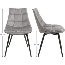 SONGMICS Lot De 2 Chaises De Salle à Manger, Siège Moderne, Rembourrées, Avec Pieds En Fer, Surface En Velours Lisse, Gris LDC84GY - Gris -banc et tabouret Soldes Boutique 23140607 5