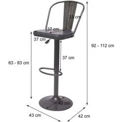 DéCOSHOP26 2x Tabourets De Bar En Simili Cuir Marron Et Métal Noir Style Industrielle Hauteur Réglable - Noir -banc et tabouret Soldes Boutique 23399677 4