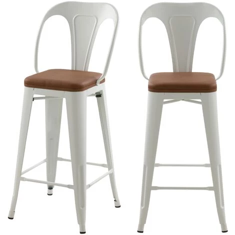 RENDEZ VOUS DéCO Chaise De Bar Mi-hauteur Charly Blanche Et Marron 66cm (lot De 2) - Blanc 3 RENDEZ VOUS DéCO Chaise De Bar Mi-hauteur Charly Blanche Et Marron 66cm (lot De 2) - Blanc
