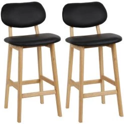 DazHom?Lot De 2 Tabourets De Bar��Tabouret De Cuisine Design En Cuir Artificiel Et Bois��Tabouret En Similicuir Et Bois Avec Dossier,Noir