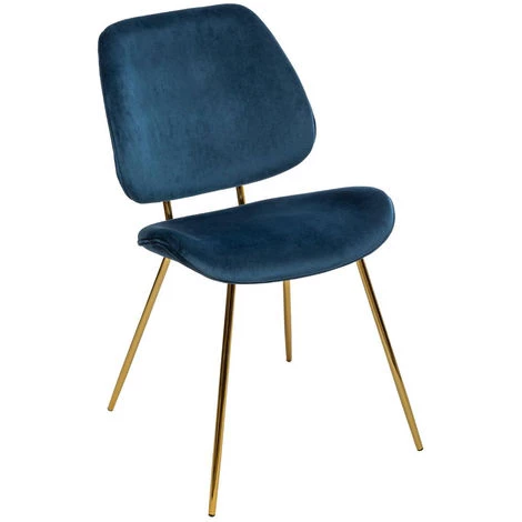 Atmosphera - Chaise De Table En Velours Bleu Et Pieds En Métal Doré - Bleu Navy 3 Atmosphera - Chaise De Table En Velours Bleu Et Pieds En Métal Doré - Bleu Navy