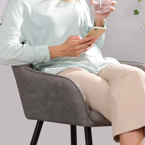 SONGMICS Chaise De Salle à Manger, Fauteuil, Siège Rembourrée, Avec Accoudoirs, Revêtement En PU Vintage, Pieds En Métal, Charge 110 Kg, Pour Salle à Manger, Salon, Chambre, Gris LDC089G01 5 SONGMICS Chaise De Salle à Manger, Fauteuil, Siège Rembourrée, Avec Accoudoirs, Revêtement En PU Vintage, Pieds En Métal, Charge 110 Kg, Pour Salle à Manger, Salon, Chambre, Gris LDC089G01 – Image 3