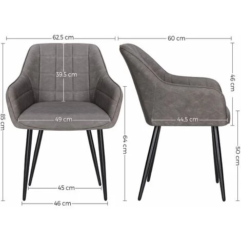 SONGMICS Chaise De Salle à Manger, Fauteuil, Siège Rembourrée, Avec Accoudoirs, Revêtement En PU Vintage, Pieds En Métal, Charge 110 Kg, Pour Salle à Manger, Salon, Chambre, Gris LDC089G01 7 SONGMICS Chaise De Salle à Manger, Fauteuil, Siège Rembourrée, Avec Accoudoirs, Revêtement En PU Vintage, Pieds En Métal, Charge 110 Kg, Pour Salle à Manger, Salon, Chambre, Gris LDC089G01 – Image 5
