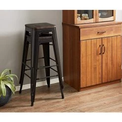 DazHom? 4 Tabouret De Bar Chaise Haute De Style Industriel En Fer Forg�� Avec Planche De Si��ge ,tabouret Haut Bistrot Bois Et M��tal Vintage Noir + Planche De Si��ge -marron -banc et tabouret Soldes Boutique 23839616 3