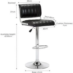 INTIMATEWMHEART Lot De 2 Tabourets De Bar Réglable Chaise Haute De Bar Chromés Avec Repose-Pieds Décoré Par Rayures Verticales Noir - Noir -banc et tabouret Soldes Boutique 24075058 3