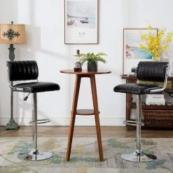 INTIMATEWMHEART Lot De 2 Tabourets De Bar Réglable Chaise Haute De Bar Chromés Avec Repose-Pieds Décoré Par Rayures Verticales Noir - Noir -banc et tabouret Soldes Boutique 24075058 4