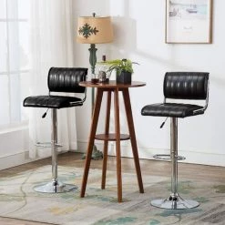 INTIMATEWMHEART Lot De 2 Tabourets De Bar Réglable Chaise Haute De Bar Chromés Avec Repose-Pieds Décoré Par Rayures Verticales Noir - Noir -banc et tabouret Soldes Boutique 24075058 5