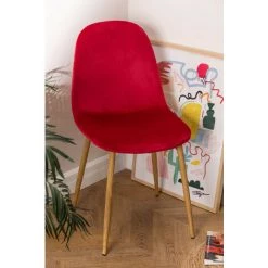 Lot De 4 Chaises En Velours Glamm SKLUM Velours - Acier Bois Naturel Rouge - Bois Naturel Rouge -banc et tabouret Soldes Boutique 24111659 2