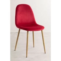 Lot De 4 Chaises En Velours Glamm SKLUM Velours - Acier Bois Naturel Rouge - Bois Naturel Rouge -banc et tabouret Soldes Boutique 24111659 3