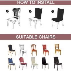 KINGSO 6PCS Housse De Chaise De Salle à Manger Stretch Extensible Antidérapante Couverture De Chaise Marine -banc et tabouret Soldes Boutique 24302814 3