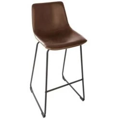 Tabouret De Bar Simili Marron Lois Atmosphera - Marron - Assise Simili Cuir Marron Et Structure Métal Noir