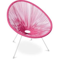 PRIVATEFLOOR Fauteuil Acapulco - Piétement Blanc - Nouvelle Édition Rose - Acier, Rotin Synthétique - Rose