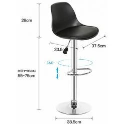 JEOBEST Chaises De Bar 2 Pcs Noir Similicuir - Coussin PU - Noir -banc et tabouret Soldes Boutique 24462275 2