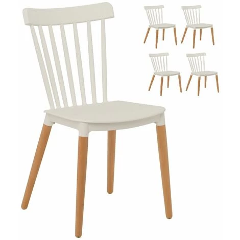 KOSMI - Lot De 4 Chaises Blanches Style Scandinave à Barreaux Modèle Pop Avec Coque En Résine Blanche Et Pieds En Bois Naturel 3 KOSMI - Lot De 4 Chaises Blanches Style Scandinave à Barreaux Modèle Pop Avec Coque En Résine Blanche Et Pieds En Bois Naturel