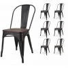 KOSMI - Lot De 6 Chaises En Métal Noir Mat Avec Assise En Bois Massif Foncé, Pour Une Décoration Style Industriel - Noir -banc et tabouret Soldes Boutique 24700692 1