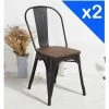 KOSMI - Lot De 2 Chaises En Métal Noir Mat Avec Assise En Bois Massif Foncé, Pour Une Décoration Style Industriel - Noir