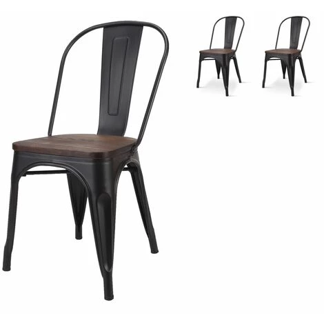 KOSMI - Lot De 2 Chaises En Métal Noir Mat Avec Assise En Bois Massif Foncé, Pour Une Décoration Style Industriel - Noir 4 KOSMI - Lot De 2 Chaises En Métal Noir Mat Avec Assise En Bois Massif Foncé, Pour Une Décoration Style Industriel - Noir – Image 2