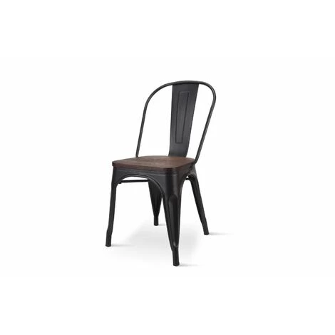 KOSMI - Lot De 2 Chaises En Métal Noir Mat Avec Assise En Bois Massif Foncé, Pour Une Décoration Style Industriel - Noir 5 KOSMI - Lot De 2 Chaises En Métal Noir Mat Avec Assise En Bois Massif Foncé, Pour Une Décoration Style Industriel - Noir – Image 3
