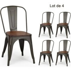 COSTWAY Lot 4 Chaises Salle à Manger Empilable De Style Industriel 52 X 44 X 84cm,Charge Max. 120kg