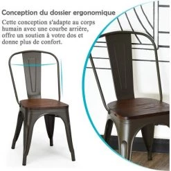COSTWAY Lot 4 Chaises Salle à Manger Empilable De Style Industriel 52 X 44 X 84cm,Charge Max. 120kg -banc et tabouret Soldes Boutique 24742514 4