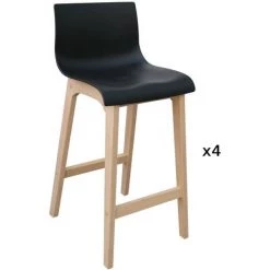 MOB-IN Tabourets De Bar En Chêne Et Assise Noire 65 Cm TANNA - Lot De 4 - Noir -banc et tabouret Soldes Boutique 24871040 2