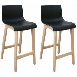 MOB-IN Tabourets De Bar En Chêne Et Assise Noire 65 Cm TANNA - Lot De 2 - Noir