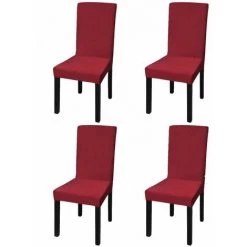 Hommoo Housse De Chaise Droite Extensible 4 Pcs Bordeaux HDV00918
