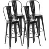 HOMCOM Lot De 4 Tabourets De Bar Industriel Avec Dossier Hauteur Assise 76,5 Cm Métal Noir - Noir -banc et tabouret Soldes Boutique 25007229 1